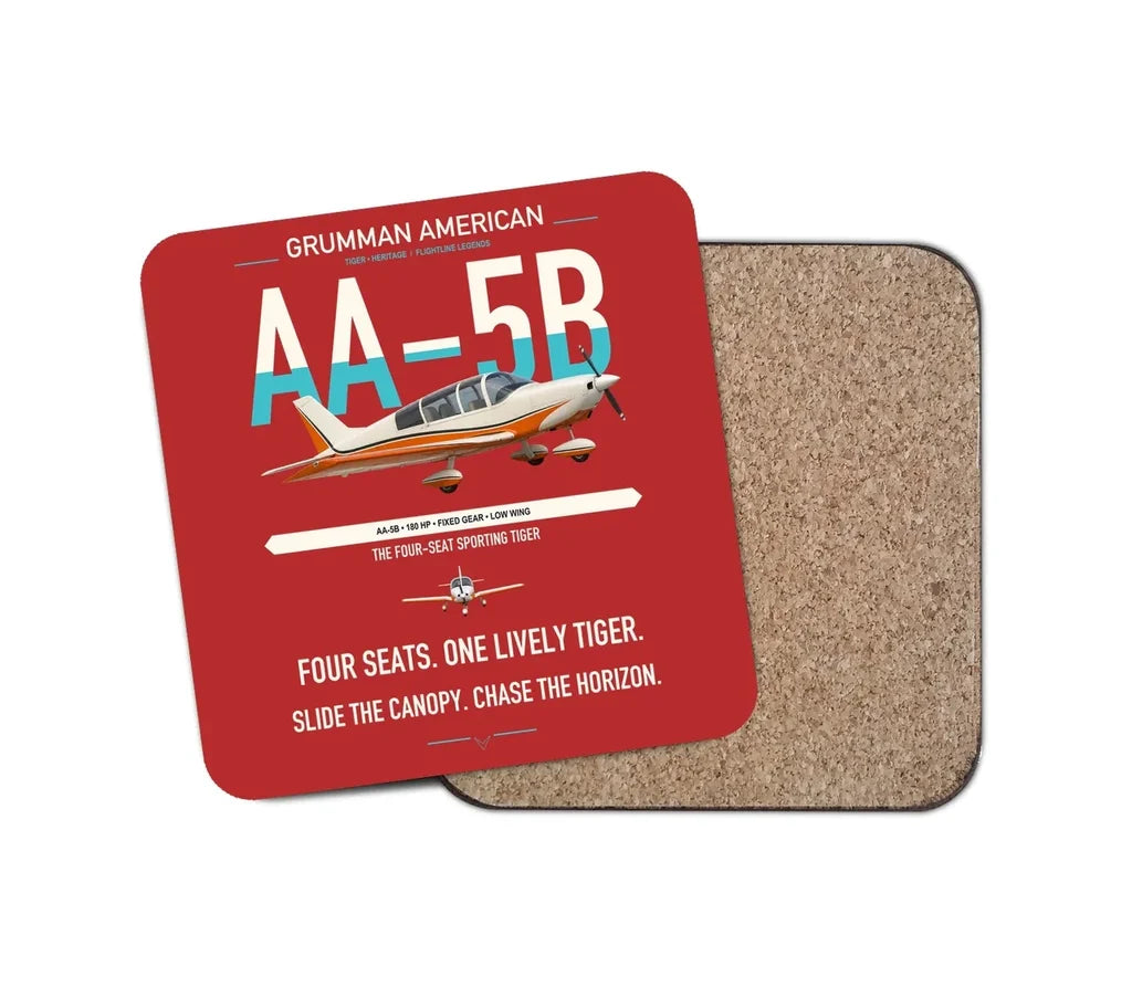 Grumman American AA-5B Tiger design on red 1 piece coaster