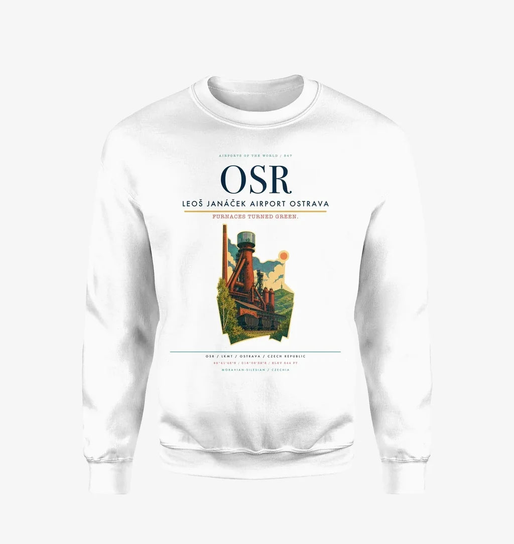 Leoš Janáček Airport Ostrava (OSR) design on white sweatshirt