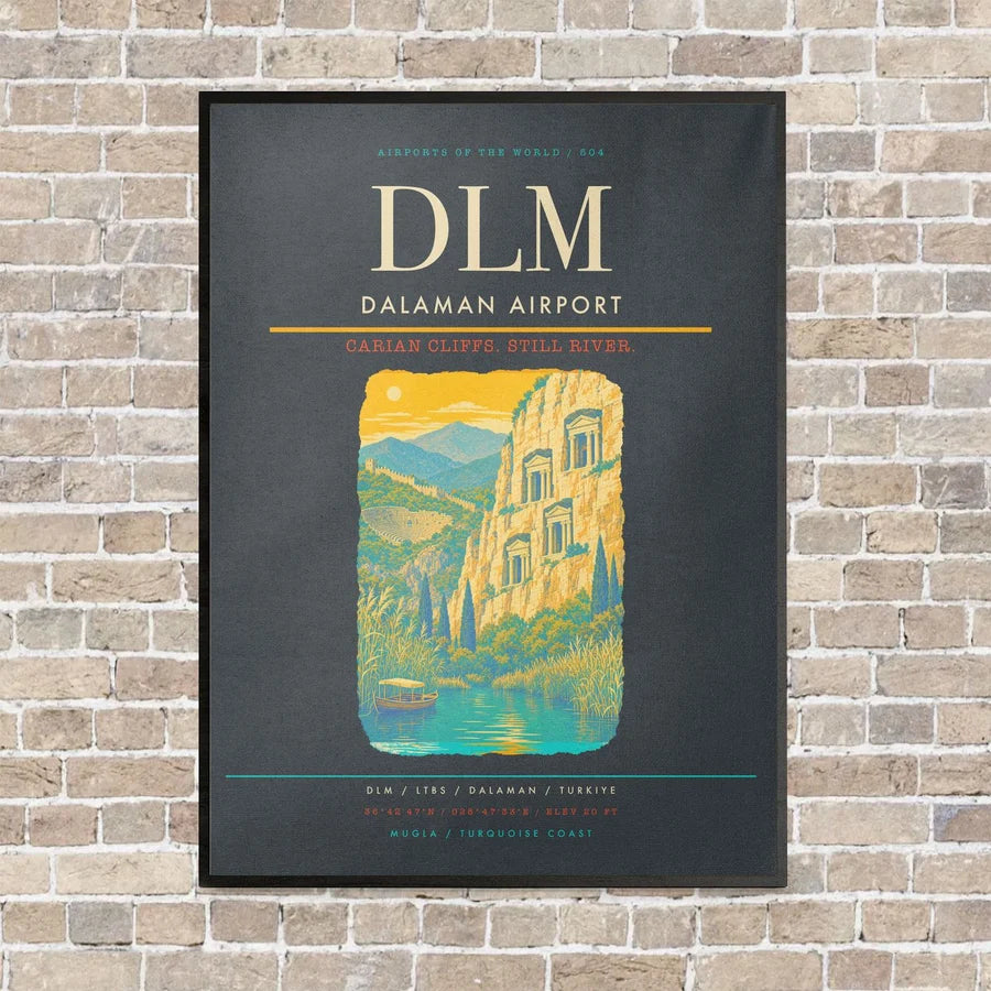Dalaman Airport DLM vertical canvas print - framed - gray background