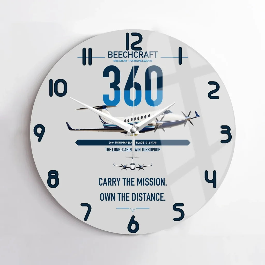 Beechcraft King Air 360 design on light gray no frame wall clock