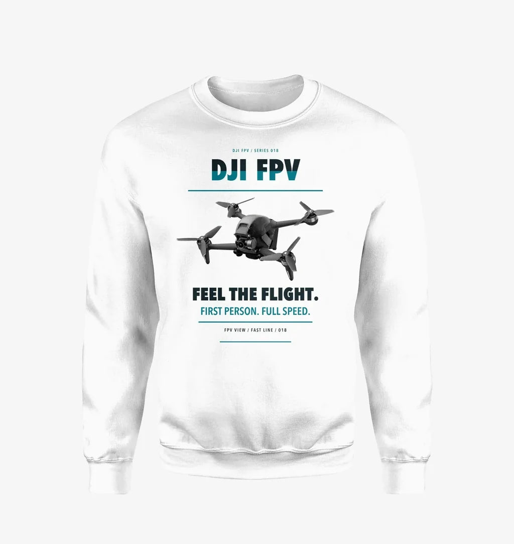 DJI FPV design on white sweatshirt