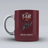 Thumbnail for Erickson S-64F Air Crane design on dark red ceramic mug, double-side print