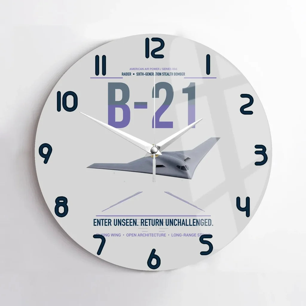 B-21 Raider design on light gray no frame wall clock