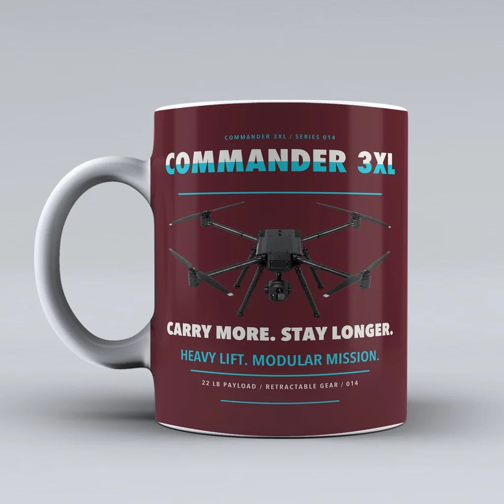 Commander 3XL Mug design on dark red draganfly