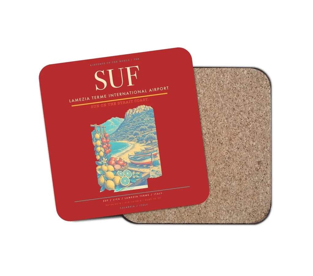 Lamezia Terme International Airport (SUF) design on red 1 piece coaster