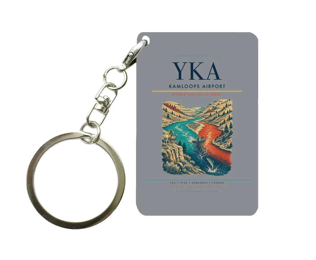Kamloops Airport (YKA) design on gray key chain