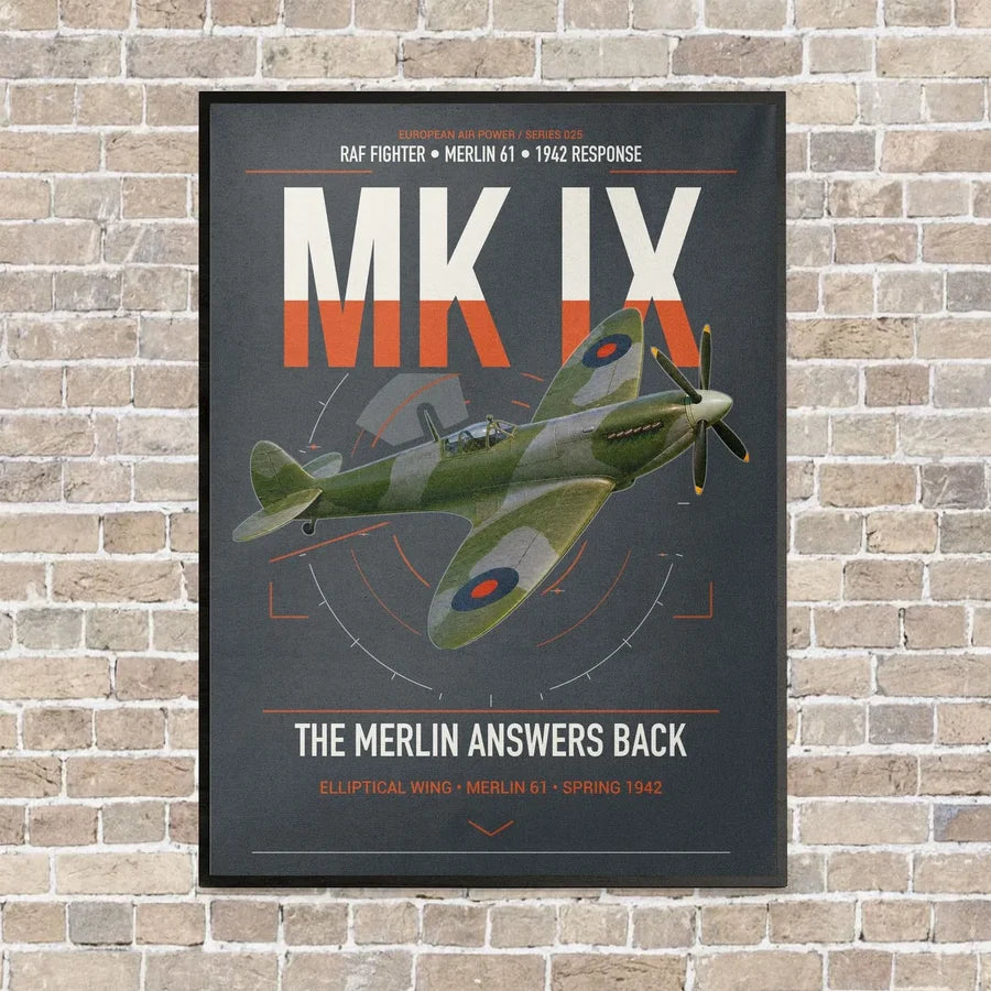 Supermarine Spitfire Mk IX vertical canvas print - framed - gray background