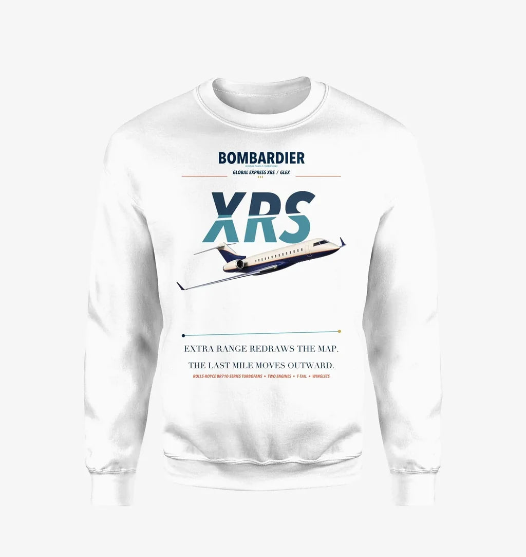 Bombardier Global Express XRS design on white sweatshirt