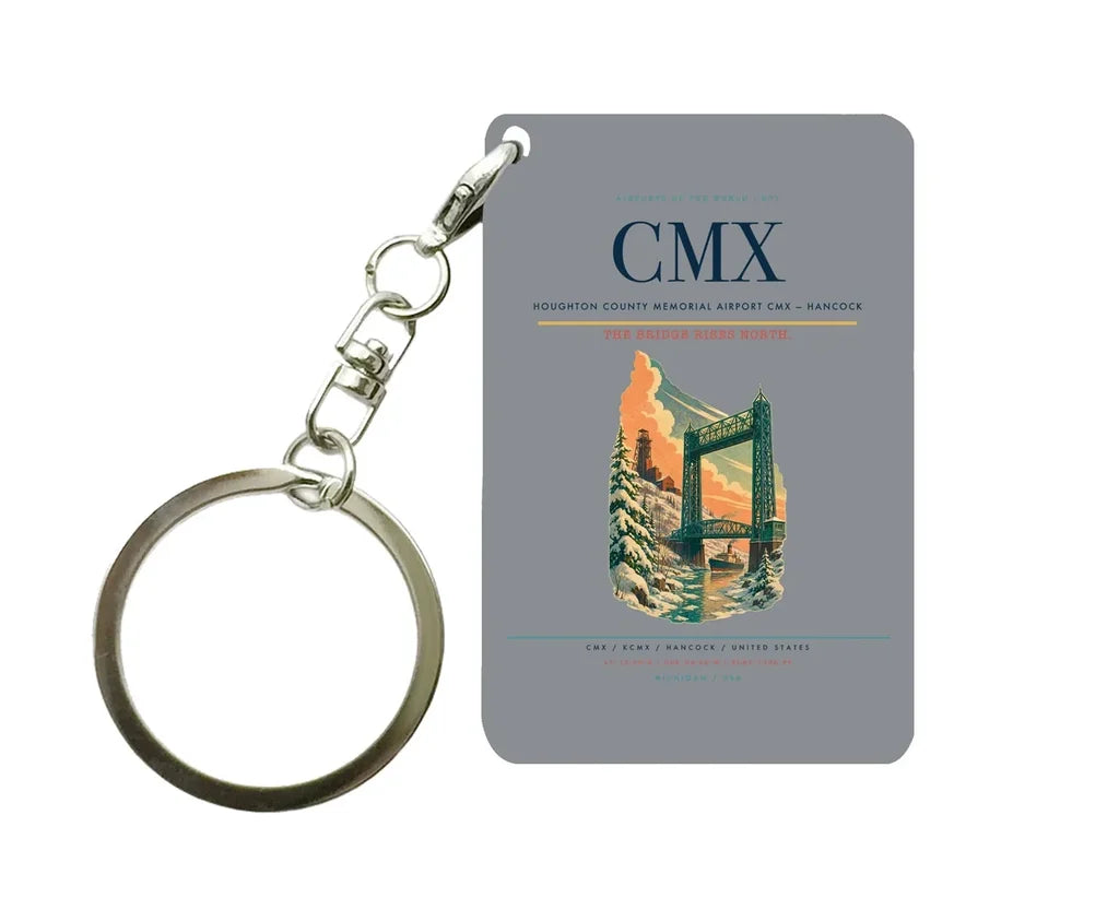 Houghton County Memorial Airport (CMX) design on gray key chain