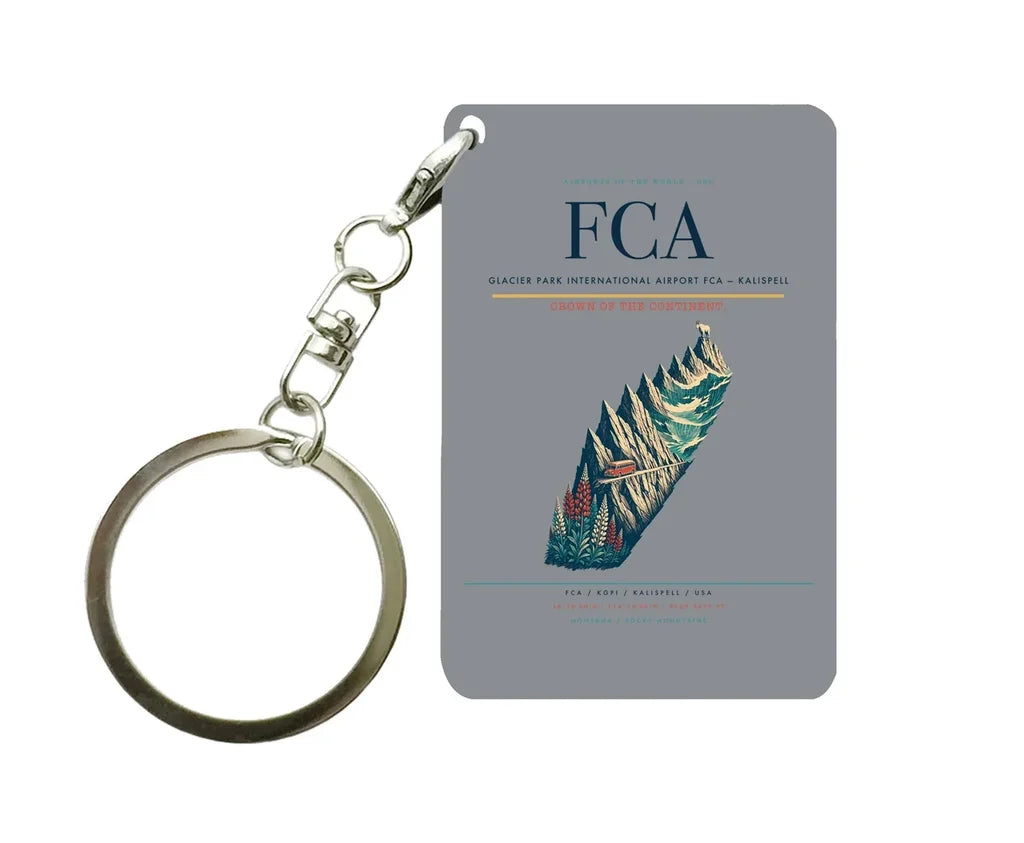 Glacier Park International Airport (FCA) design on gray key chain