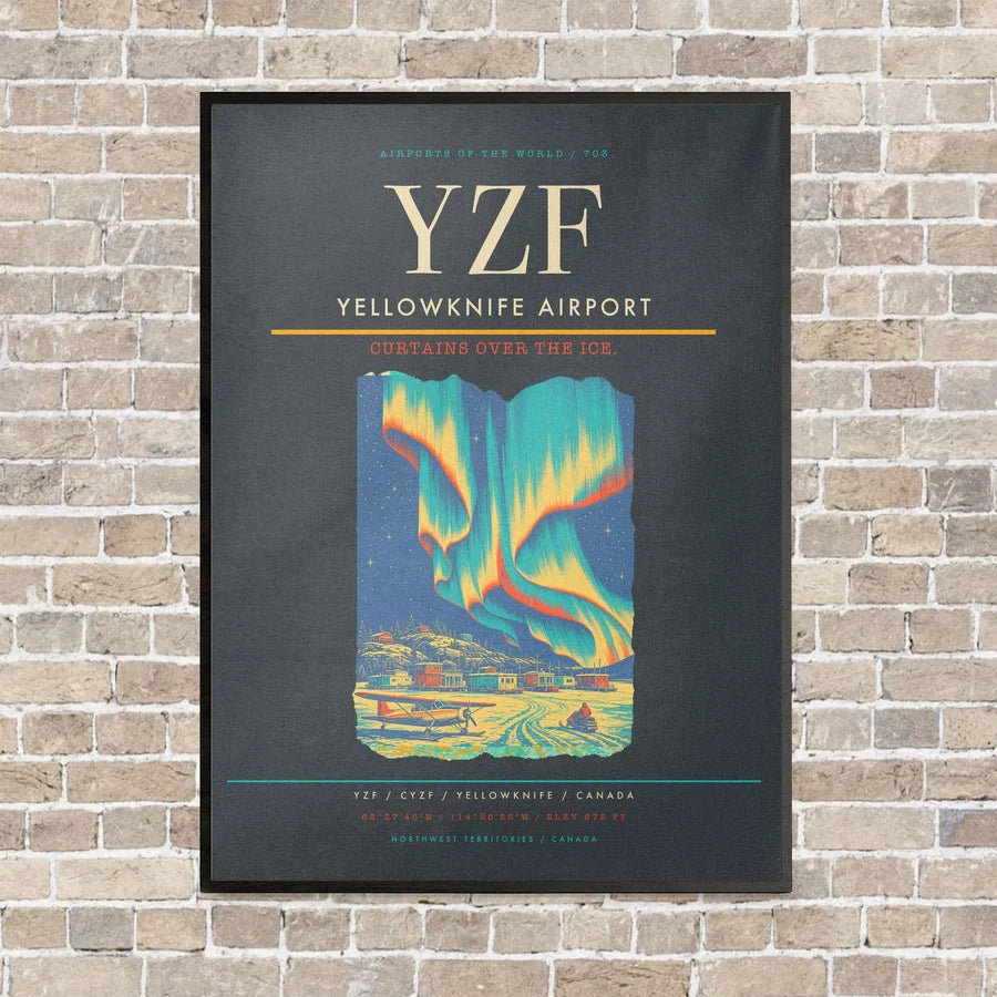 Yellowknife Airport YZF vertical canvas print - framed - gray background