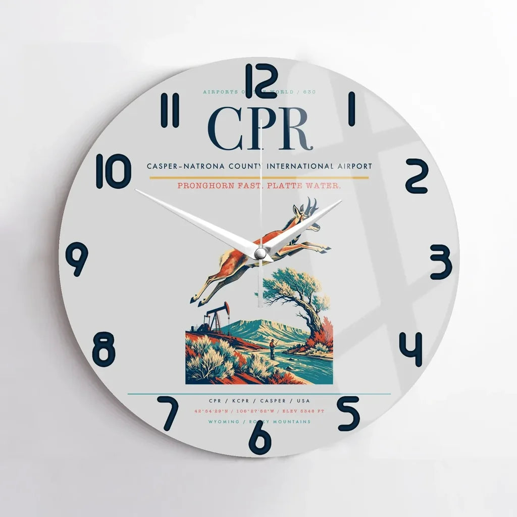 Casper–Natrona County International Airport (CPR) design on light gray no frame wall clock