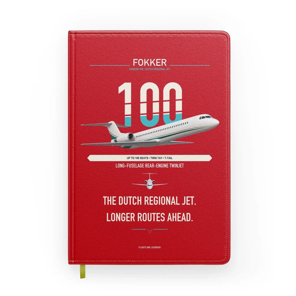 Fokker 100 design on red notebook