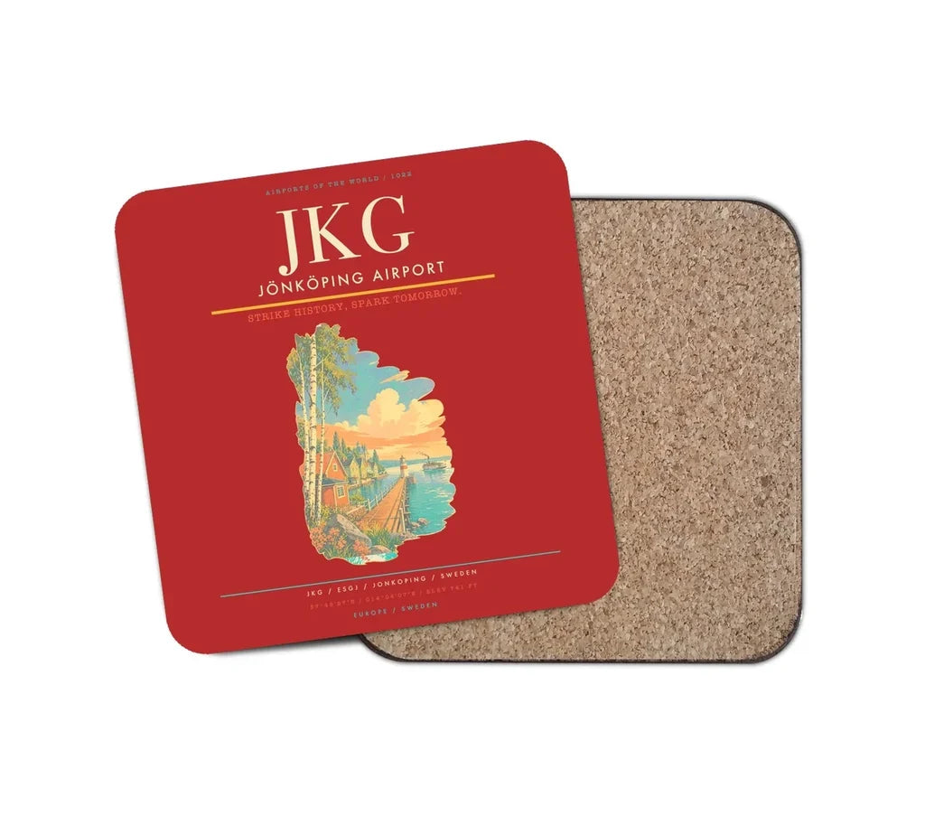 Jönköping Airport (JKG) design on red 1 piece coaster