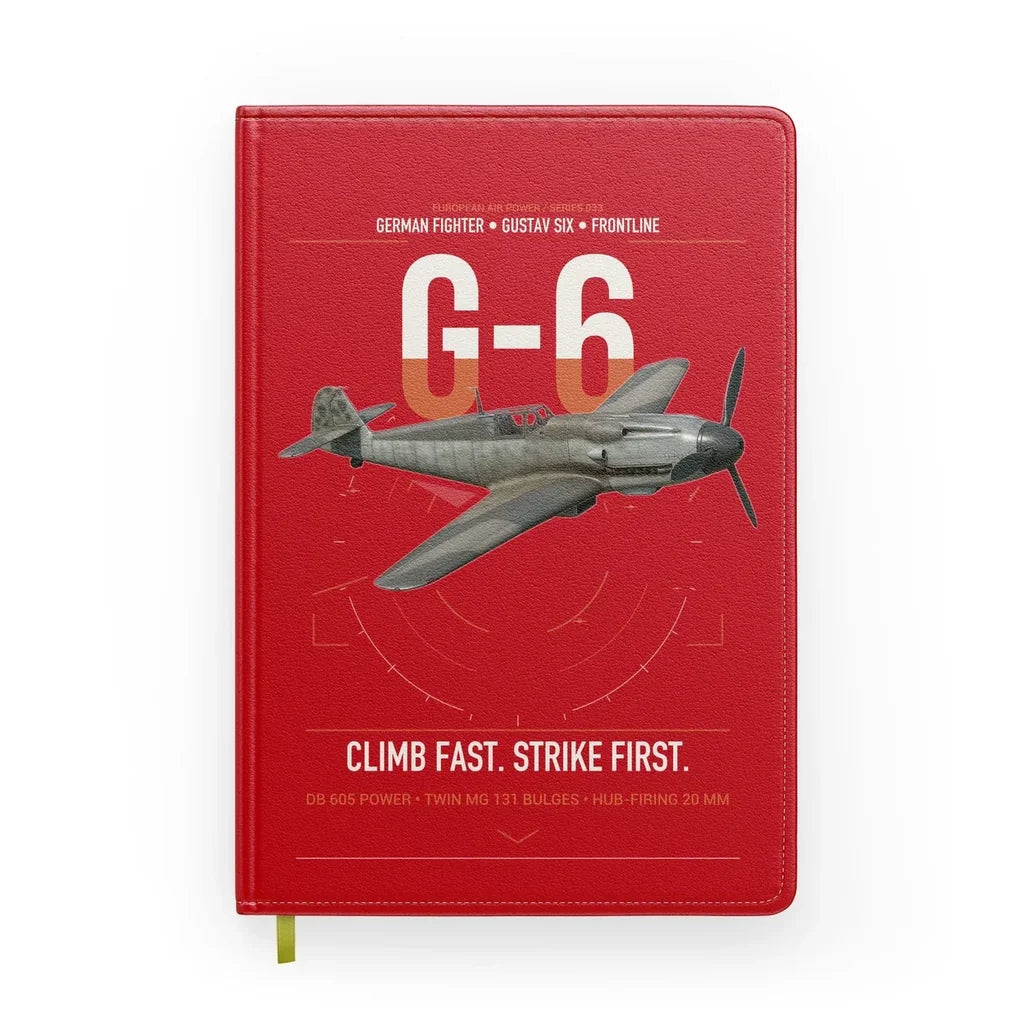 Messerschmitt Bf 109G-6 design on red notebook