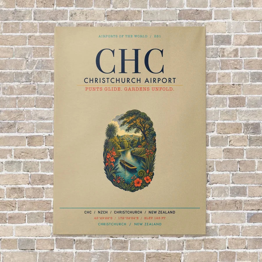 Christchurch Airport CHC vertical canvas print - no frame - beige background