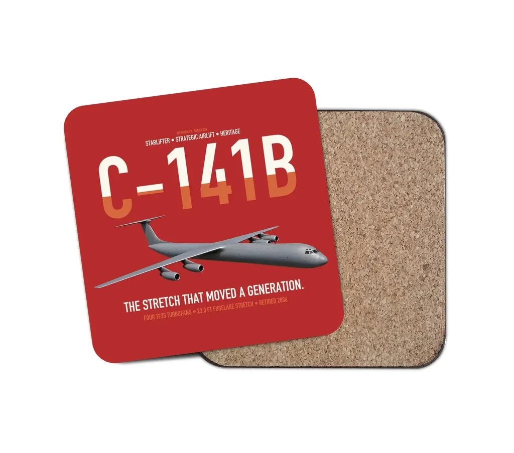 C-141B Starlifter design on red 1 piece coaster