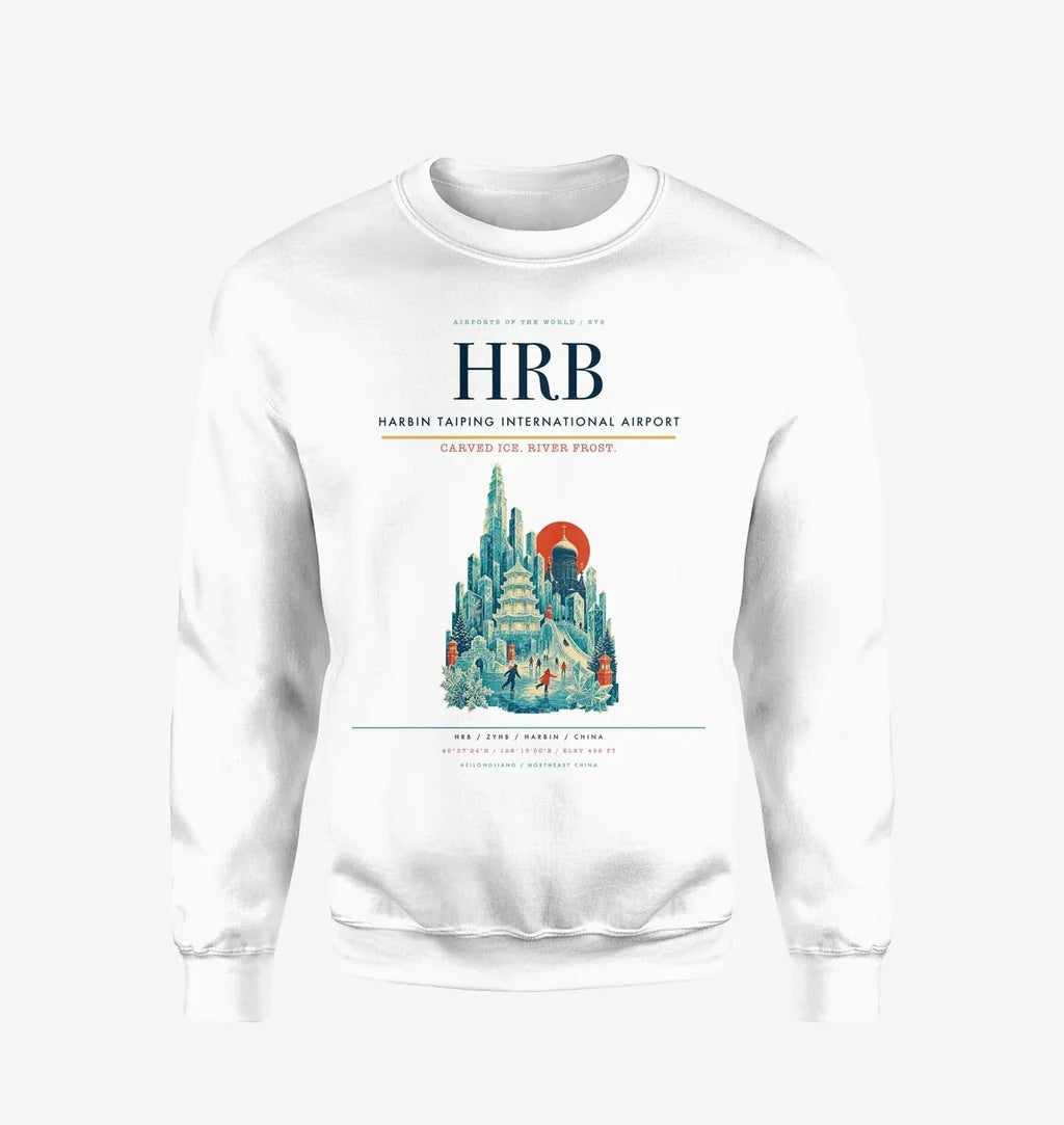 Harbin Taiping International Airport (HRB) design on white sweatshirt