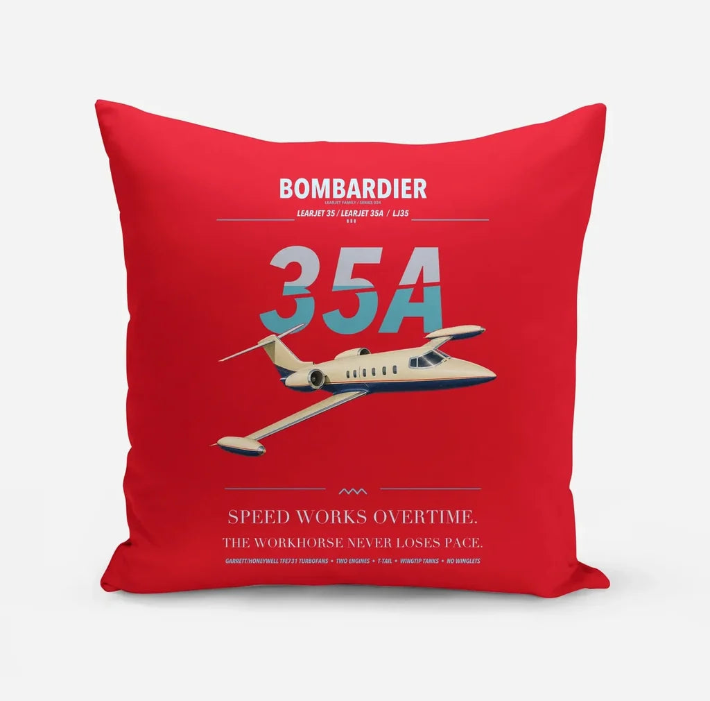 Bombardier Learjet 35A design on red pillow