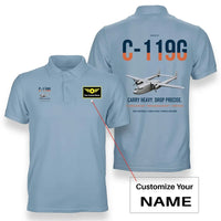 Thumbnail for C-119G Flying Boxcar design on light blue+name double-side polo t-shirt, double-side print
