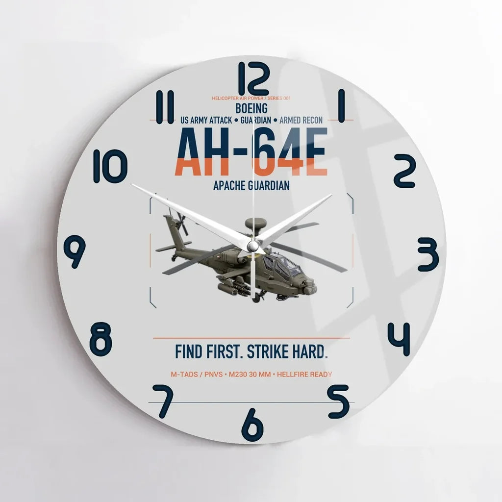 Boeing AH-64E Apache Guardian design on light gray no frame wall clock