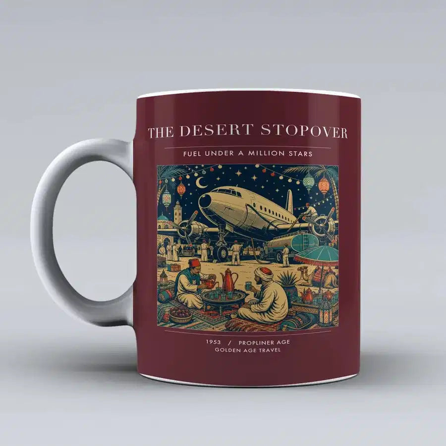 VINTAGE G4090 - The Desert Stopover - Ceramic Mug design on darkred
