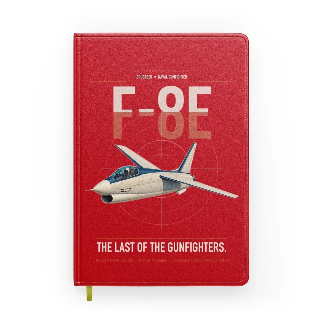 F-8E Crusader design on red notebook