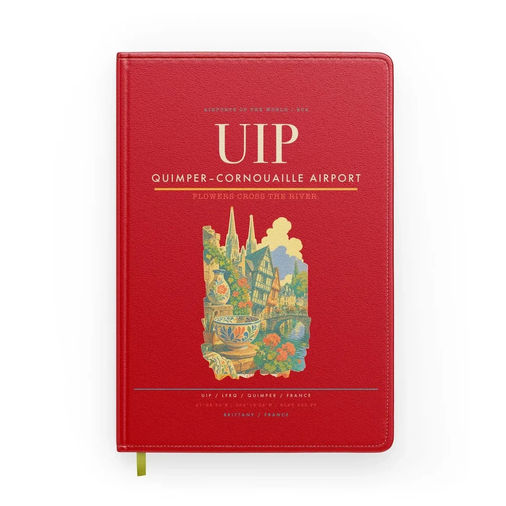 Quimper–Cornouaille Airport (UIP) design on red notebook