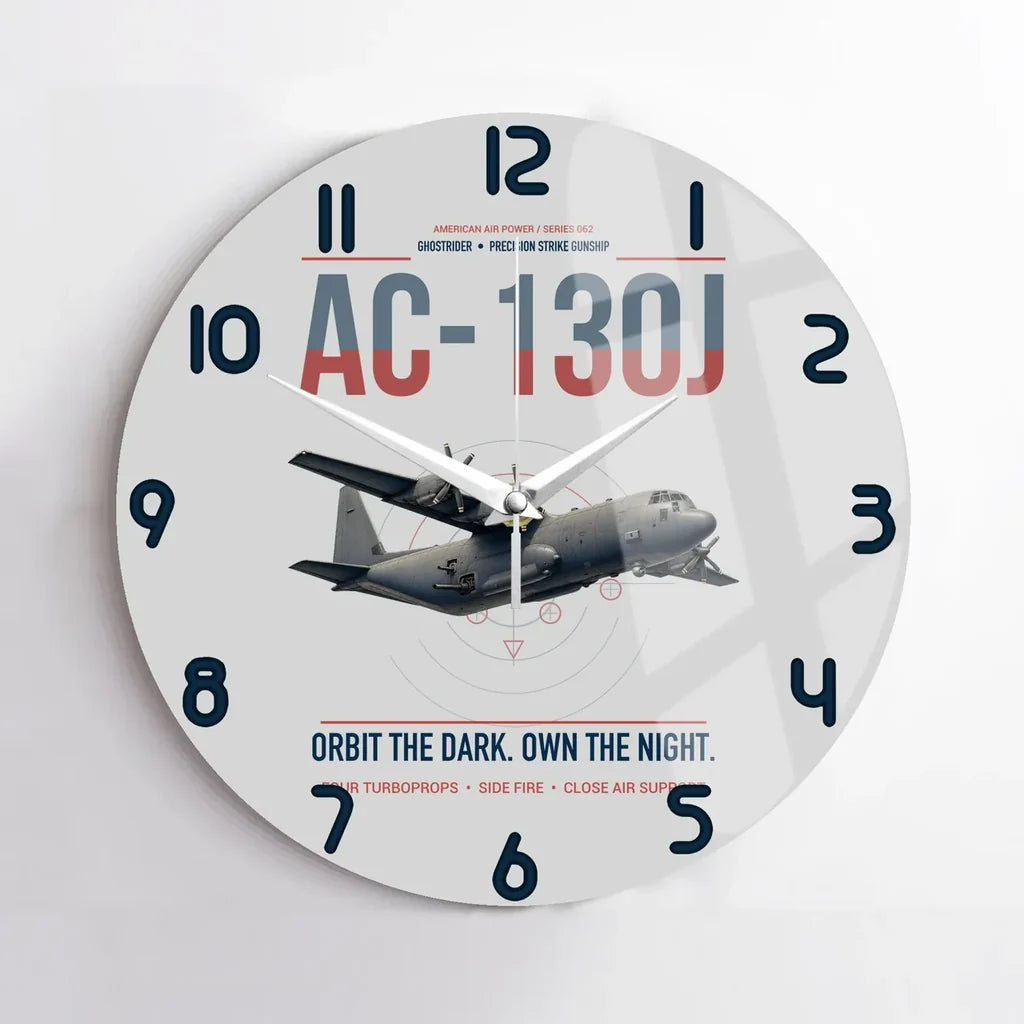 AC-130J Ghostrider design on light gray no frame wall clock