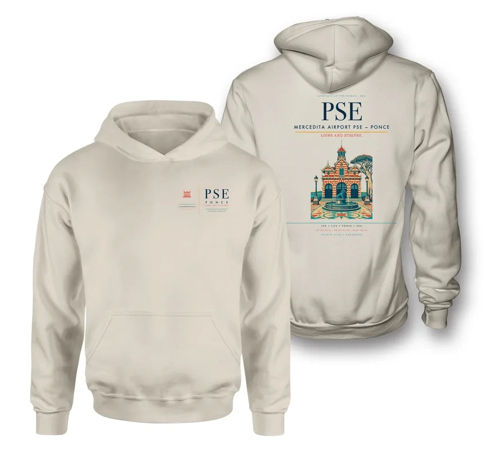 Mercedita Airport (PSE) design on khaki double-side hoodie