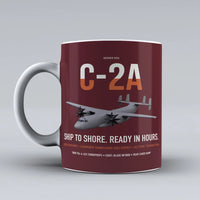 Thumbnail for C-2A Greyhound design on dark red ceramic mug, double-side print
