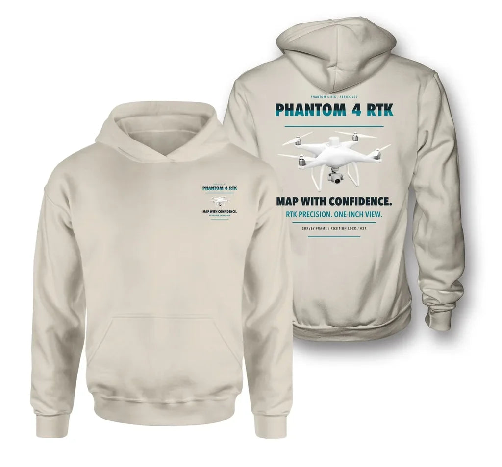 DJI Phantom 4 RTK design on khaki hoodie