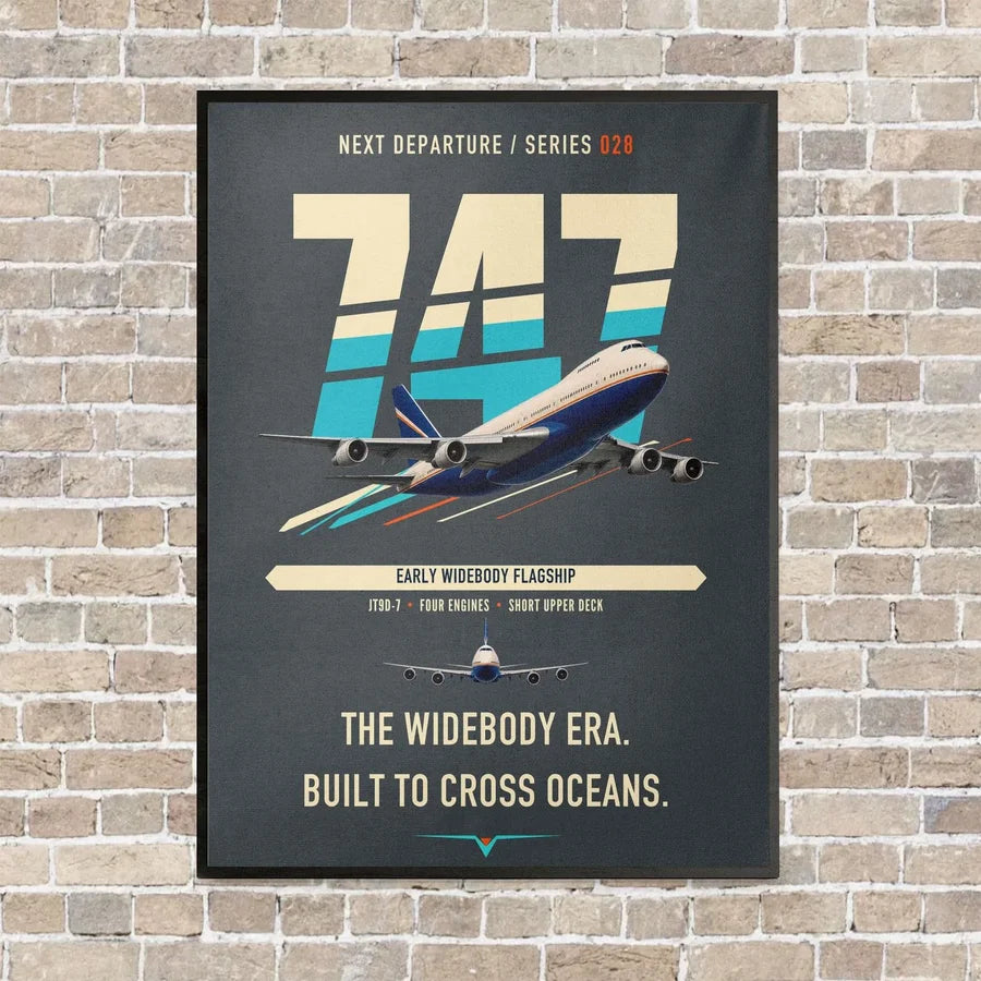 Boeing 747-200B vertical canvas print - framed - gray background