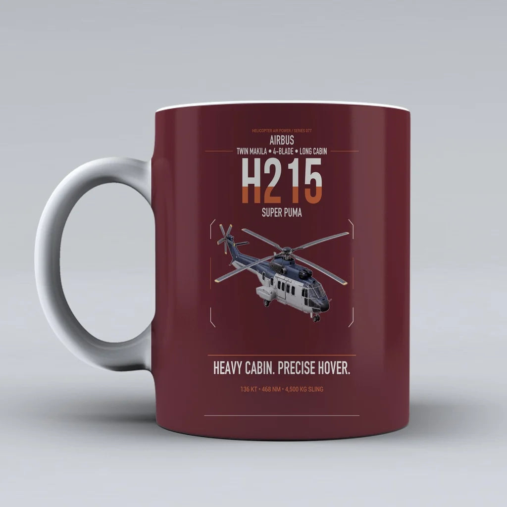 Airbus H215 design on dark red ceramic mug, double-side print