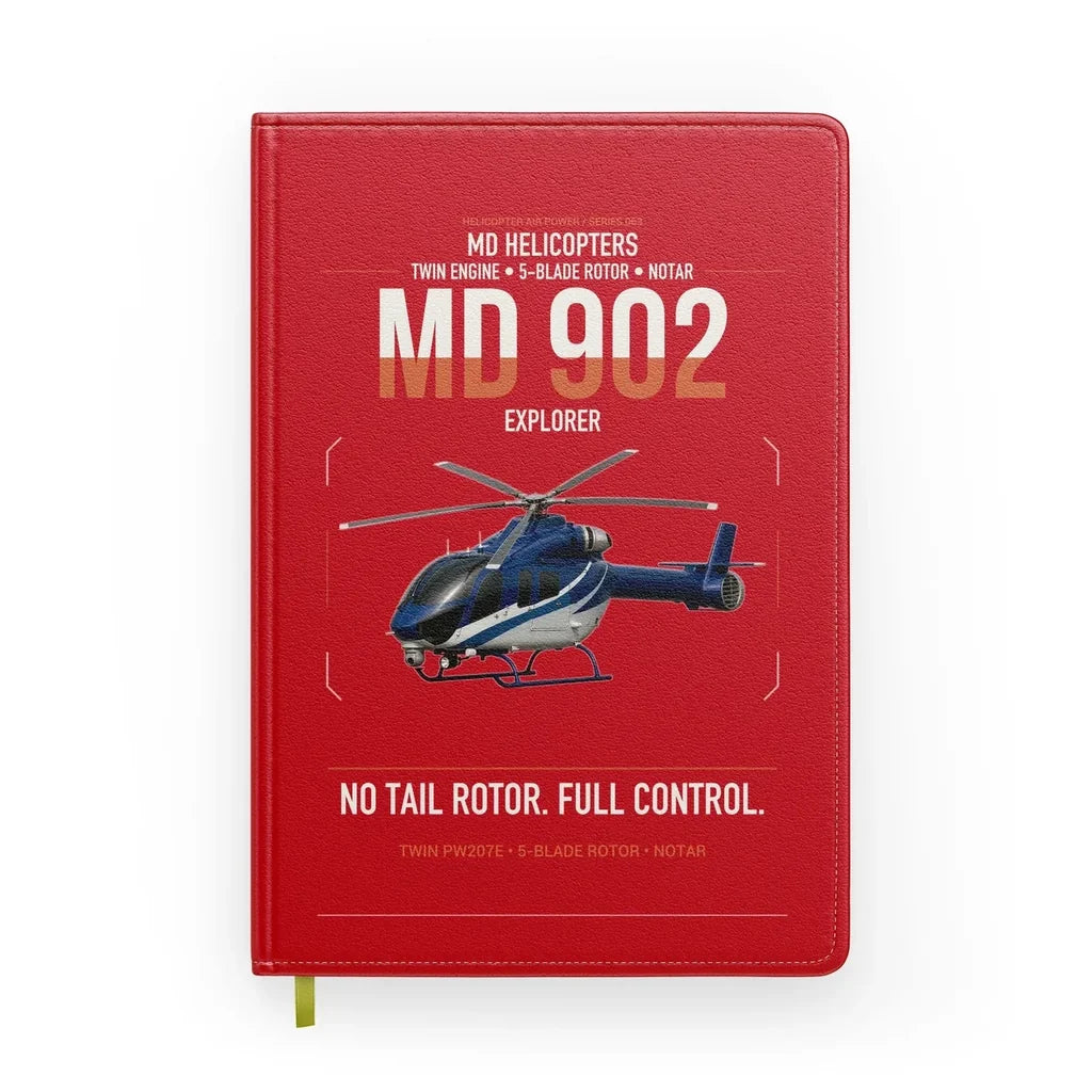 MD Helicopters MD 902 Explorer design on red notebook