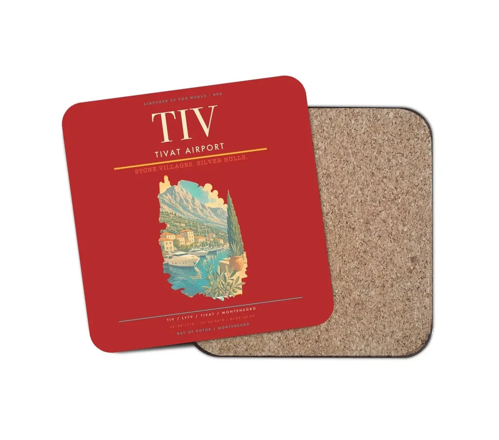 Tivat Airport (TIV) design on red 1 piece coaster