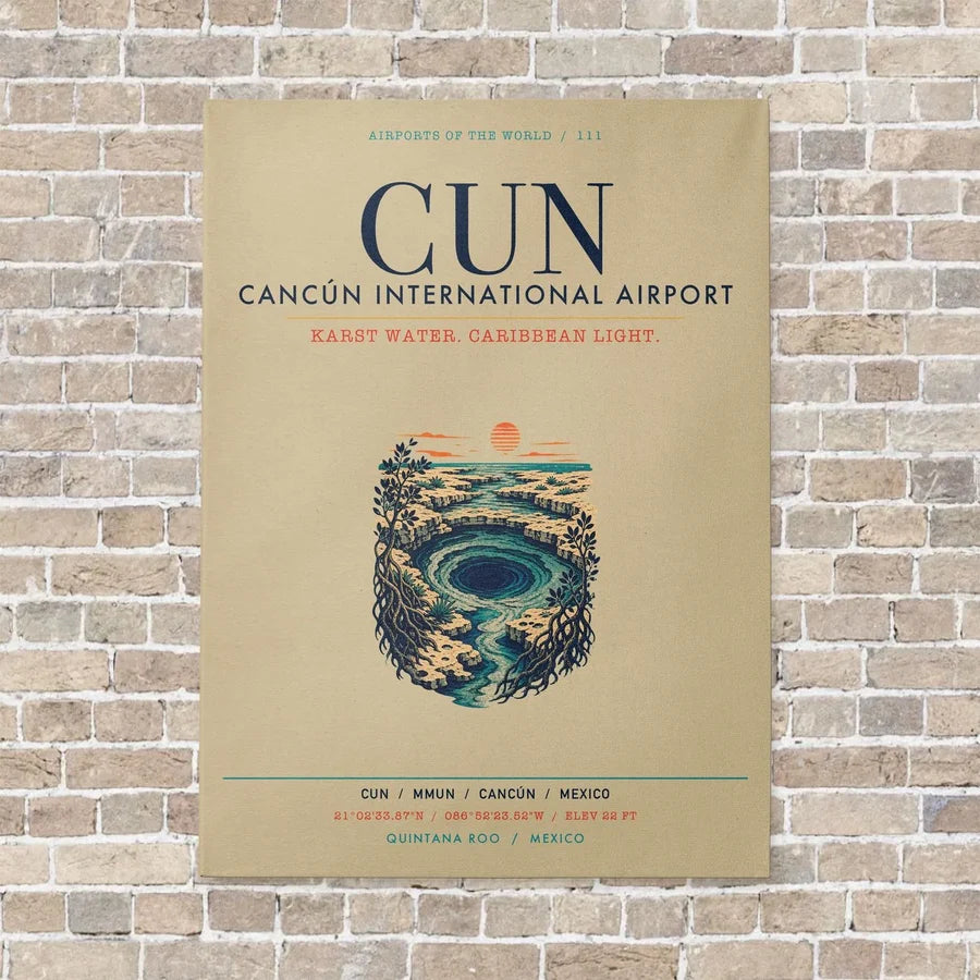 Cancún International Airport CUN vertical canvas print - no frame - beige background