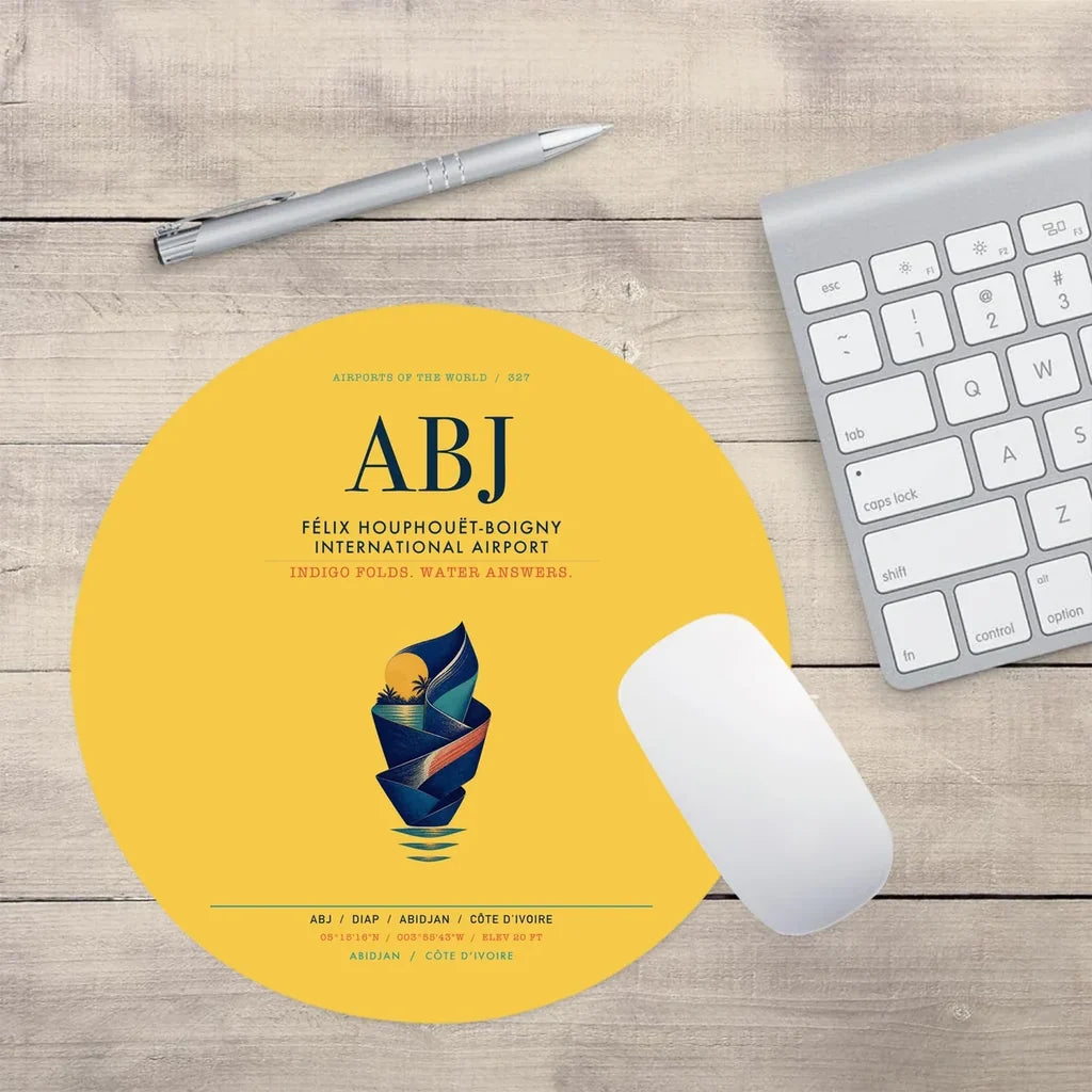 Félix Houphouët-Boigny International Airport (ABJ) design on yellow round mouse pad