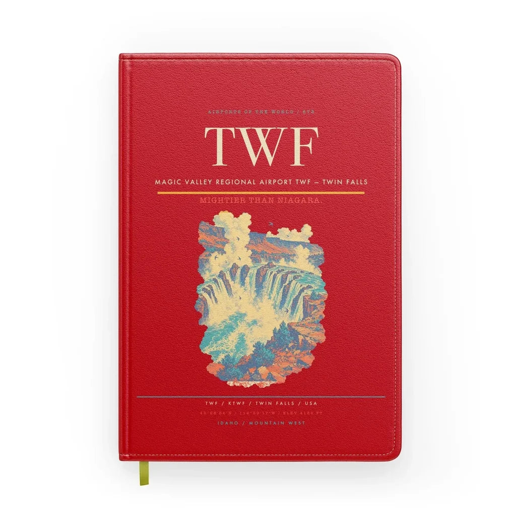Magic Valley Regional Airport (TWF) design on red notebook