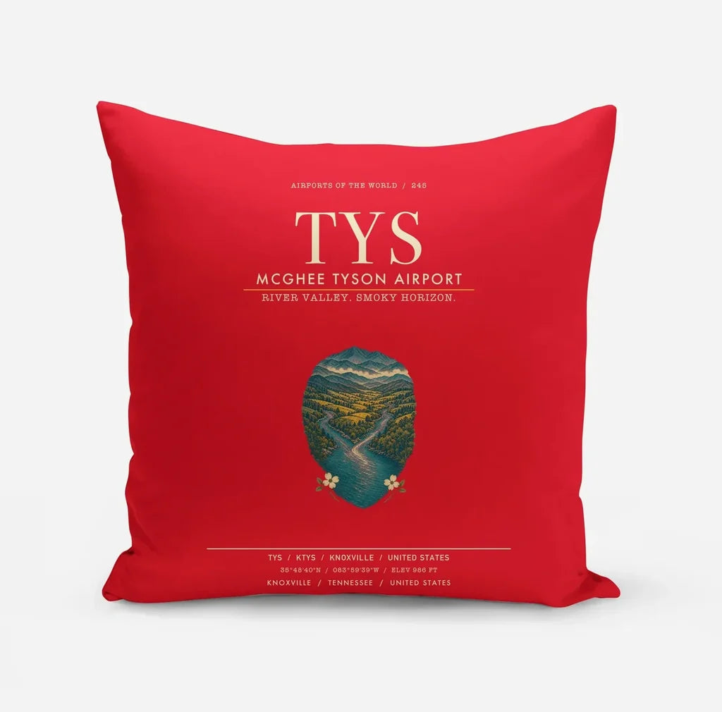 McGhee Tyson Airport Knoxville (TYS) design on red pillow