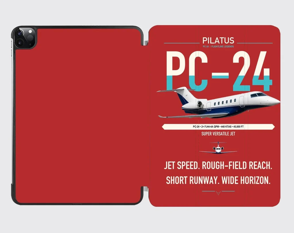 Pilatus PC-24 design on red ipad tablet case