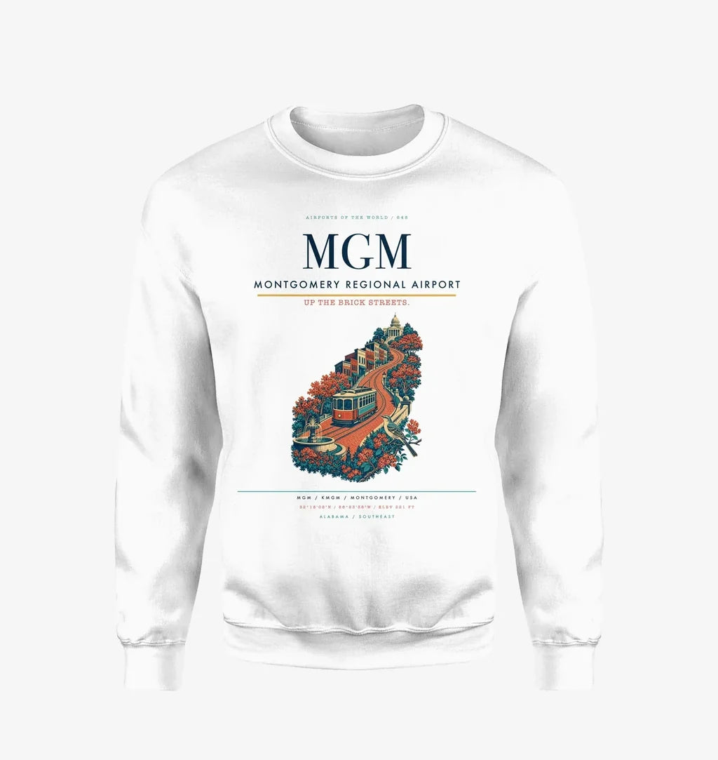 Montgomery Regional Airport (MGM) design on white sweatshirt