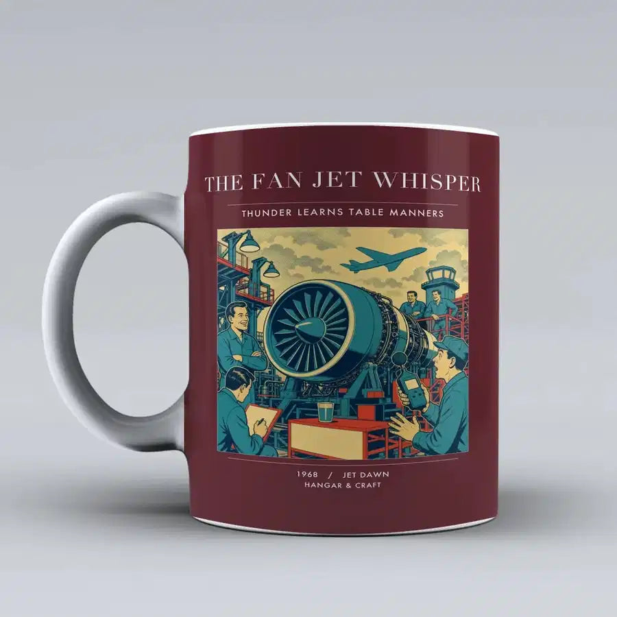 VINTAGE G4464 - The Fan Jet Whisper - Ceramic Mug design on darkred