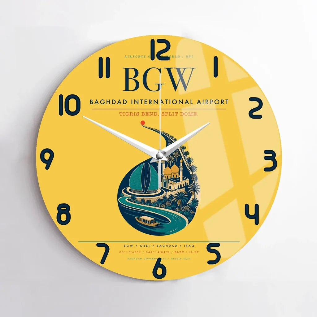 Baghdad International Airport BGW Wall-Clock No-Frame - Yellow