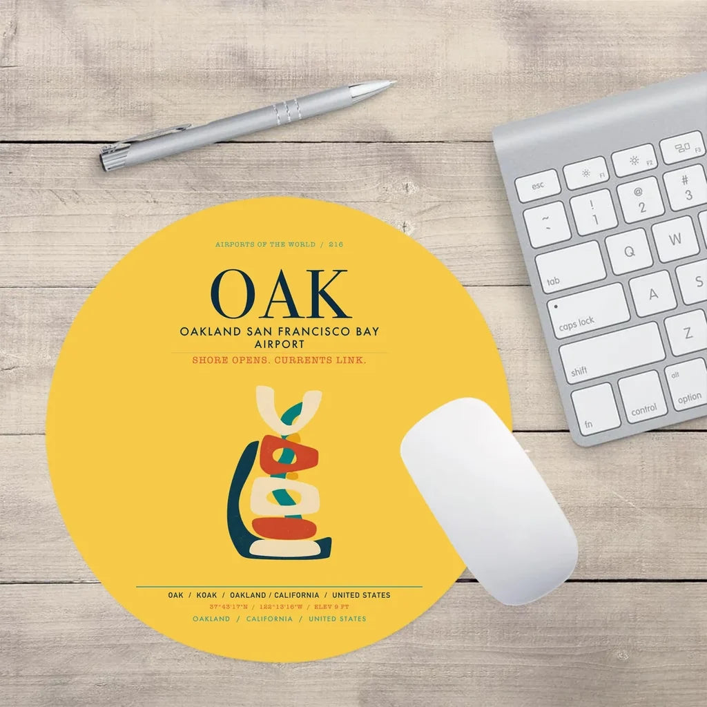 Oakland San Francisco Bay Airport (OAK) design on yellow round mouse pad