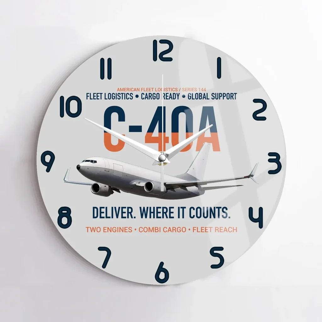 C-40A Clipper Fleet Logistics Ready design on light gray no frame wall clock