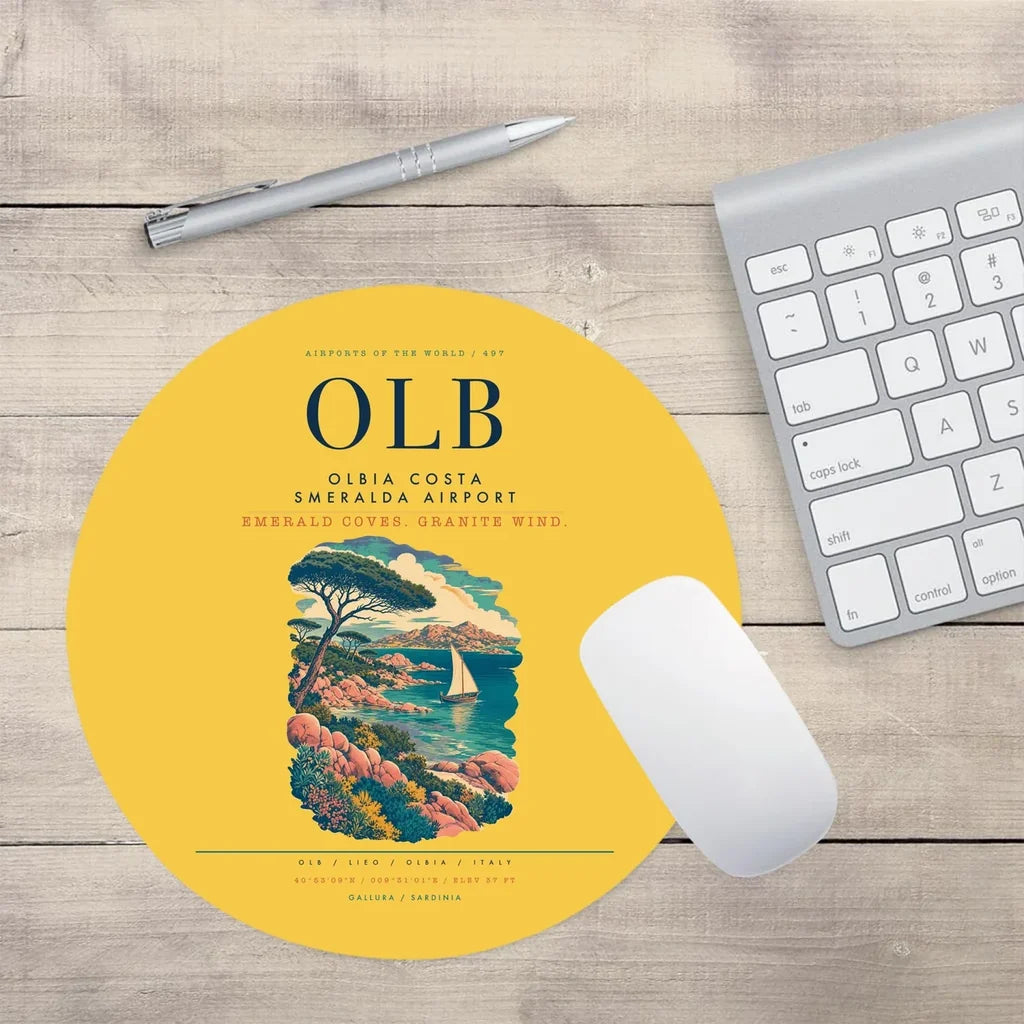 Olbia Costa Smeralda Airport (OLB) design on yellow round mouse pad
