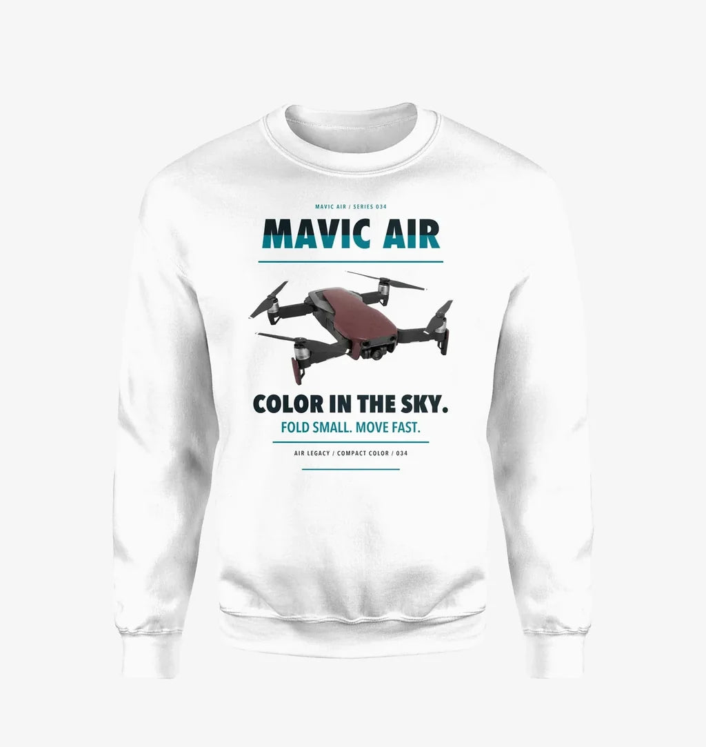 DJI Mavic Air design on white sweatshirt