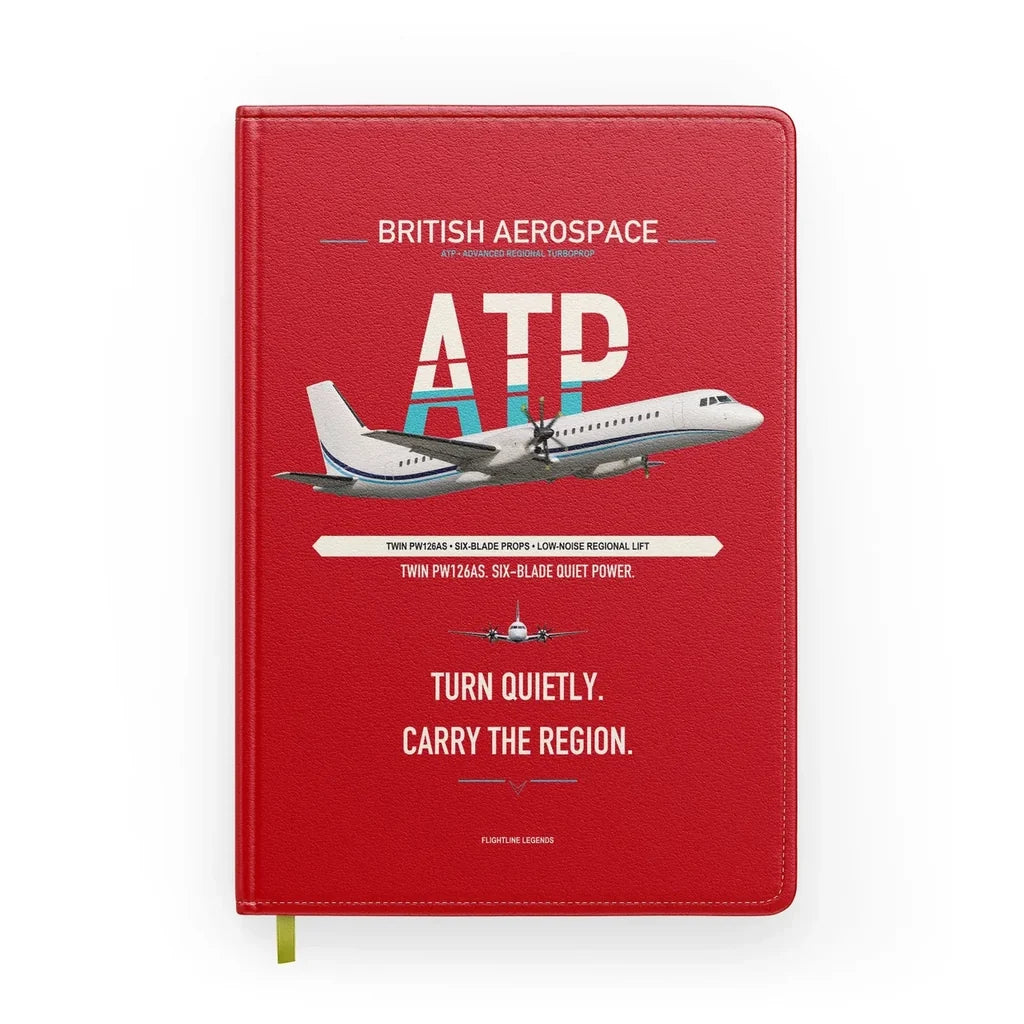 British Aerospace ATP design on red notebook