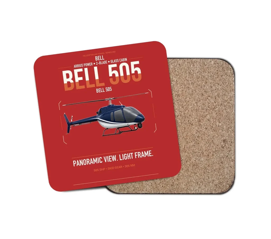 Bell 505 design on red 1 piece coaster